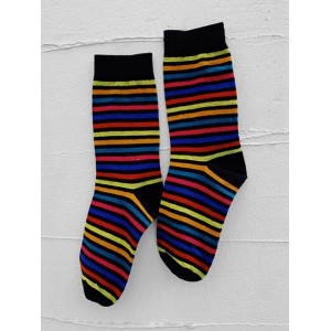 Stripe Rainbow Crew Length Socks - Black