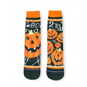 Halloween Pumpkins Asymmetric Crew Length Socks - Orange