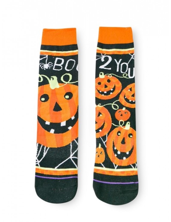 Halloween Pumpkins Asymmetric Crew Length Socks - Orange