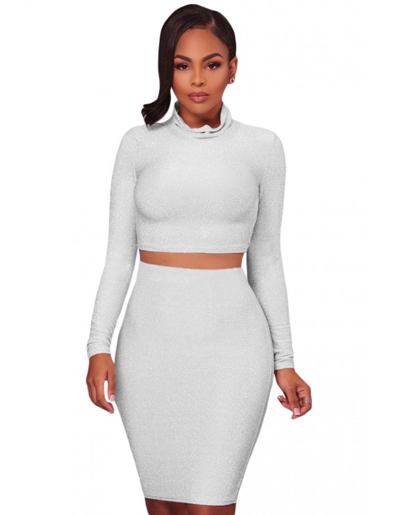 White Silver Shimmer Two Piece Dress