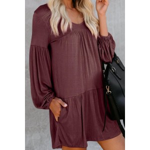 Red Wanderlust Pocketed Tiered Tunic Dress