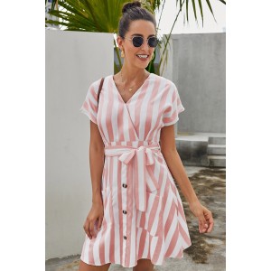 Pink Fashion Stripe Short Sleeve Casual Dress
