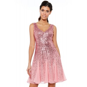 Pink Sequin&Chiffon Mini Dress