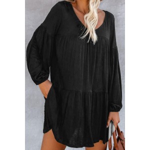 Black Wanderlust Pocketed Tiered Tunic Dress