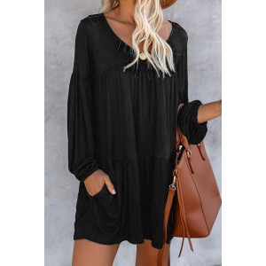 Black Wanderlust Pocketed Tiered Tunic Dress