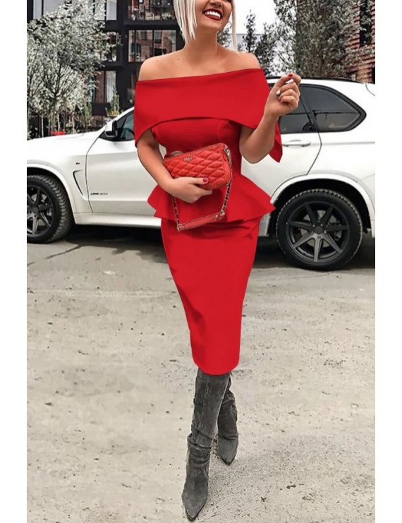 Red Ruffles Peplum Off Shoulder Sexy Bodycon Party Dress