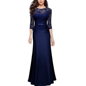 Floral Embroidered Lace Half Sleeve Peplum Maxi Party Dress