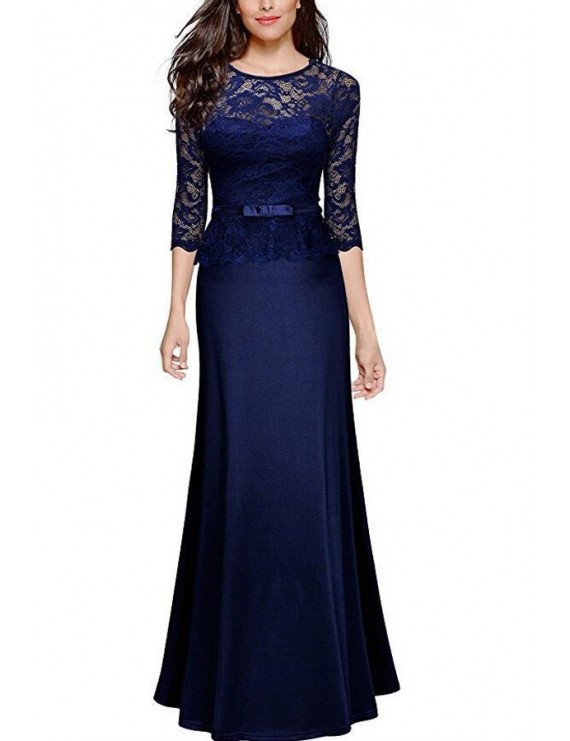 Floral Embroidered Lace Half Sleeve Peplum Maxi Party Dress