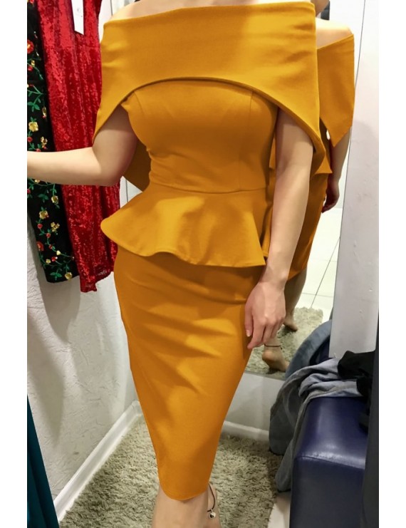 Orange Ruffles Peplum Off Shoulder Sexy Bodycon Party Dress