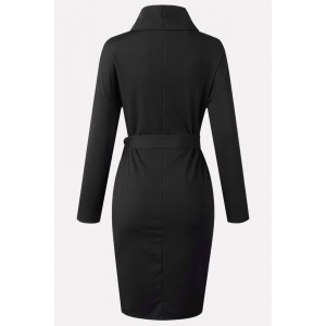 Black Tied High Collar Long Sleeve Casual Sweater Dress