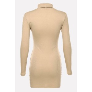 Cutout High Collar Long Sleeve Casual Sweater Dress