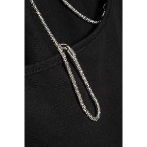 Black Long Sleeve Chains Decor Open Back Sexy Bodycon Dress