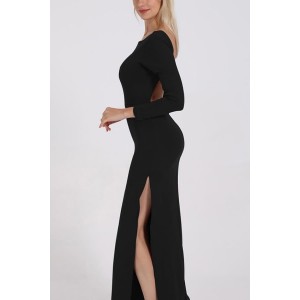 Black Long Sleeve Slit Side Backless Sexy Maxi Bodycon Dress