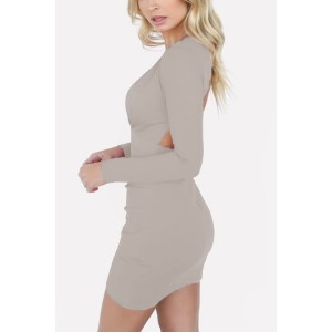 Gray Long Sleeve Plunging Backless Sexy Bodycon Tulip Dress