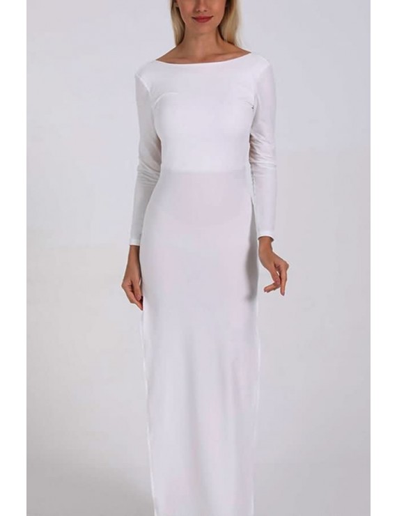 White Long Sleeve Slit Side Backless Sexy Maxi Bodycon Dress
