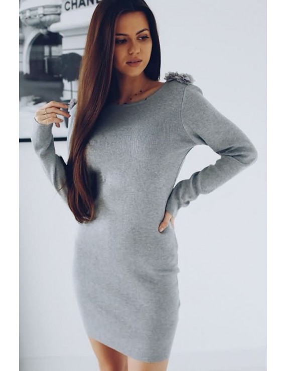 Gray Flower Long Sleeve Backless Sexy Bodycon Dress