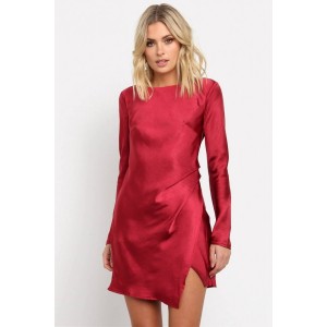 Red Crew Neck Long Sleeve Backless Sexy Dress