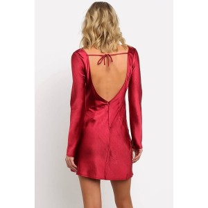 Red Crew Neck Long Sleeve Backless Sexy Dress