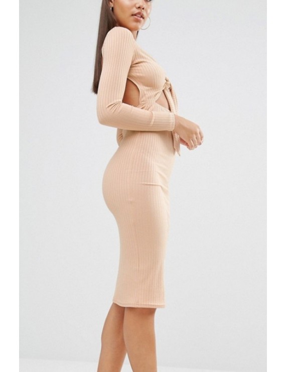 Apricot Knotted Open Back Sexy Bodycon Dress