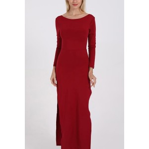 Red Long Sleeve Slit Side Backless Sexy Maxi Bodycon Dress