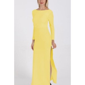 Yellow Long Sleeve Slit Side Backless Sexy Maxi Bodycon Dress