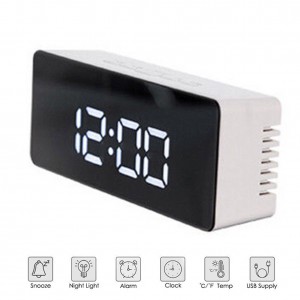 Creative Mirror LED Digital Alarm Clock Night Light Lamp Thermometer Display