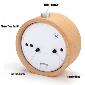 Classic Round Wood Digital Silent Alarm Clock Bedside Mute Table Snooze Alarm Clock with Nightlight