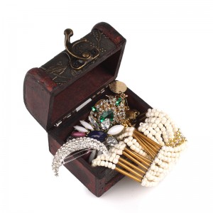 Vintage Jewelry Pearl Necklace Bracelet Gift Box Storage Organizer Wood Case 01