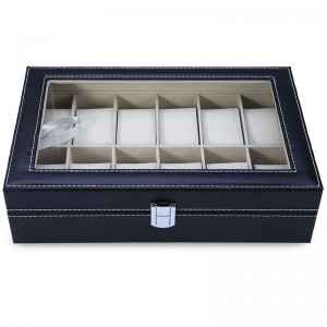 Hot 12 Grid Watch Box PU Leather Glass Top Display Jewelry Organizer Storage Case