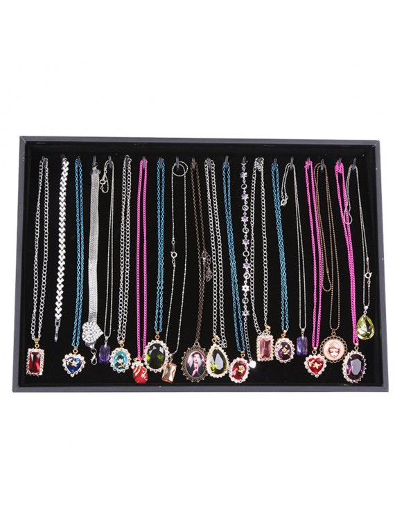 New Velvet Leather Jewelry Display Show Case Tray Necklace Pendant Chain Organizer Storage Box 20 Hook