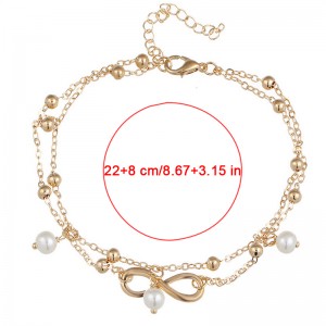 1Pc Fashion Simple Silver Gold Plated Double Chain Anklet Cross Shape Pearl Bracelet Jewelry