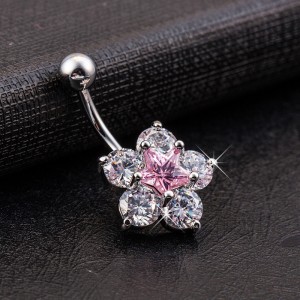 Crystal Rhinestone Star Flower Navel Ring Belly Button Bar Body Piercing Jewelry