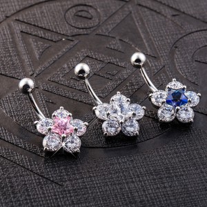 Crystal Rhinestone Star Flower Navel Ring Belly Button Bar Body Piercing Jewelry