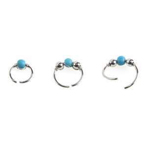 Retro Stainless Steel Crystal Blue Turquoise Round Beads Nose Ring Stud Earring Nostril Hoop Women Jewelry