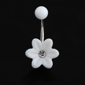White Flower Resin Surgical Steel Piercing Belly Button Navel Ring Body Jewelry