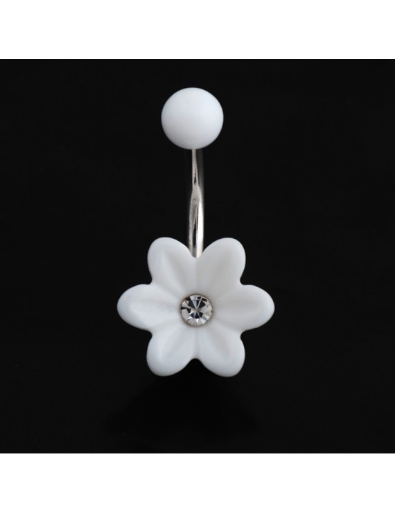 White Flower Resin Surgical Steel Piercing Belly Button Navel Ring Body Jewelry
