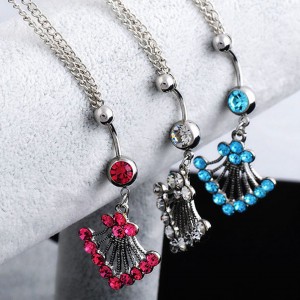 Fashion Heart Rhinestone Crystal Waist Chain Dangle Bar Belly Button Navel Ring Body Piercing Jewelry Gift