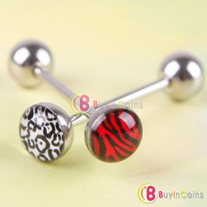 6Pcs Mixed Color Leopard Print Tongue Lip Ring Bar Stud Body Piercing Jewelry