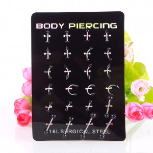 24Pcs/Set Surgical Stainless Bar Cartilage Eyebrow Nipple Nose Tongue Ear Ring Body Piercing Jewelry