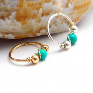 3Pcs/Set Retro Turquoise Round Beads Nose Ring Stud Earrings Nostril Hoop Body Piercing Jewelry 6mm/8mm/10mm