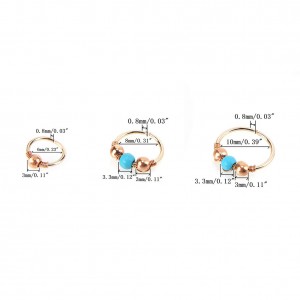 3Pcs/Set Retro Turquoise Round Beads Nose Ring Stud Earrings Nostril Hoop Body Piercing Jewelry 6mm/8mm/10mm