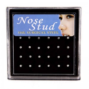 24Pcs Crystal Rhinestone Nose Ring Bone Stud Bar Surgical Steel Piercing Jewelry