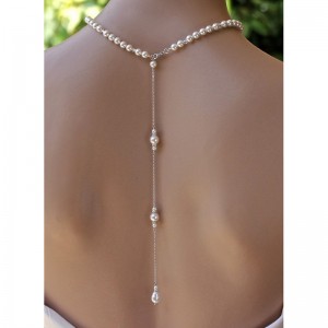 Simple Pearl Back Drop Necklace Long Back Necklace Pearl For Wedding Bridal Jewelry