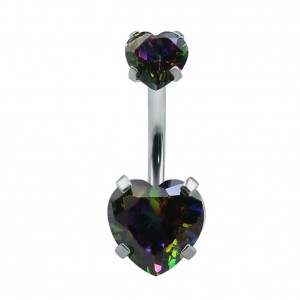 Sexy Double Heart-shaped Crystal Zircon Navel Belly Ring Bar Surgical Steel Rhinestone Body Piercing Jewelry