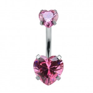 Sexy Double Heart-shaped Crystal Zircon Navel Belly Ring Bar Surgical Steel Rhinestone Body Piercing Jewelry