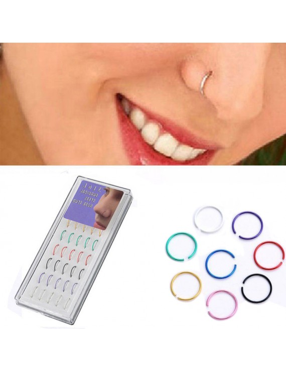 40Pcs Surgical Stainless Steel Nose Bone Studs Ring Hoop Body Piercing Jewelry
