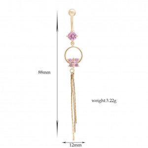 Fashion Butterfly Belly Navel Button Ring Bar Tassel Cubic Zirconia Stainless Steel Surgical Body Piercing Jewelry