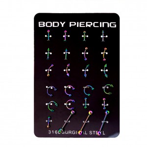 24Pcs/Set Surgical Stainless Bar Cartilage Eyebrow Nipple Nose Tongue Ear Ring Body Piercing Jewelry
