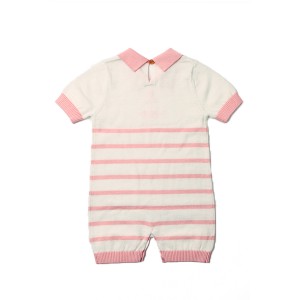 Pink Anchor Stripe Knit Baby Romper Suit