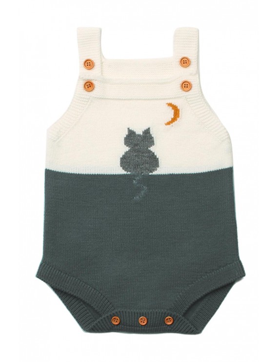 Grey Cat Under the Moon Cotton Knit Infant Bodysuit